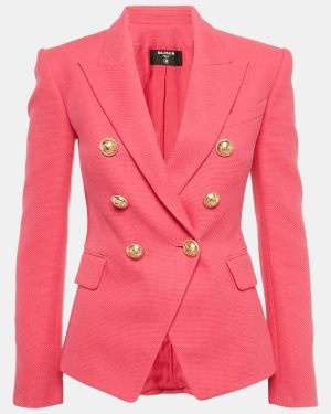 Balmain Paris Pink Cotton Double Breasted Blazer S