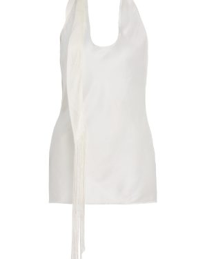 Balmain - Silk Fringed Tie-Neck Halter Top - White - FR 36 - Moda Operandi