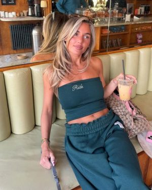Bandeau Embroidered Ride Graphicl Sweat Crop Top In Green, Women's Size UK 6