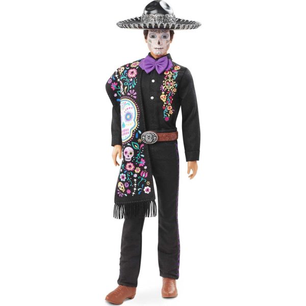 Barbie 2021 Dia De Muertos Ken Doll (12-in) Wearing Embroidered Shirt Serape & Sombrero with Calavera Face Paint Gift for Collectors