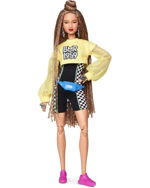 Barbie GHT91 BMR1959 Fully Poseable Fashion Doll with Braided Hair, Wearing Bike Shorts Romper and Cropped Sweatshirt with Accessories and Doll Stand