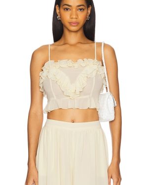 Bardot Alira Frill Detail Crop Top in Cream. Size 12, 2, 4, 6, 8.