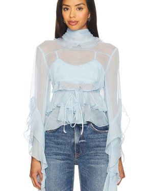 Bardot Anyssa Ruffle Blouse in Baby Blue. Size 12, 2, 4, 6, 8.