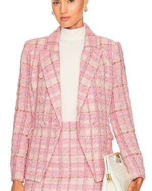 Bardot Boucle Blazer in Pink. Size L, S, XL, XS.