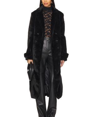 Bardot Faux Fur Trench Coat in Black. Size XL.