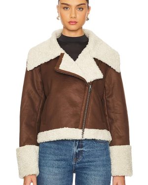 Bardot Finn Faux Leather Jacket in Chocolate. Size S, XS.