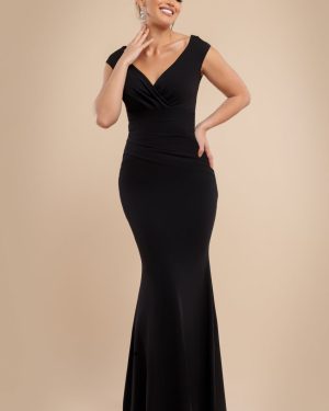 Bardot Pleated Maxi Dress - Black by Goddiva