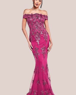 Bardot Sequin Embroidered Maxi Dress - Magenta by Goddiva