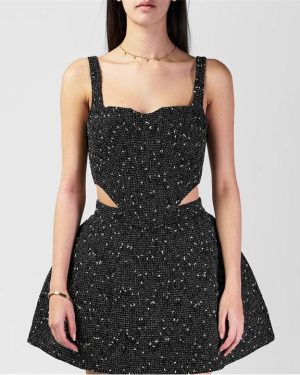 Bardot Tweed Corset Top - Black
