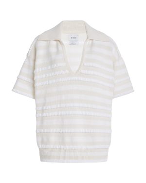 Barrie - Ruffle-Striped Cashmere Polo Top - Stripe - XS - Moda Operandi