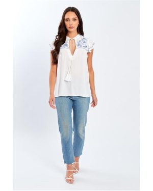 Be You Embroidered Crinkle Blouse Womens - White