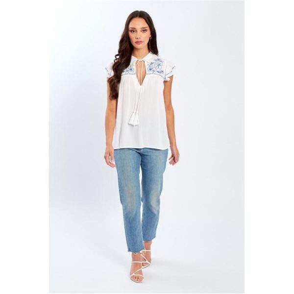Be You Embroidered Crinkle Blouse Womens - White