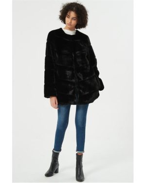 Be You Faux Fur Panel Coat - Black