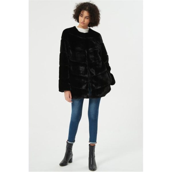 Be You Faux Fur Panel Coat - Black