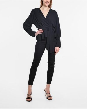 Be You Peplum Wrap Top Womens - Black
