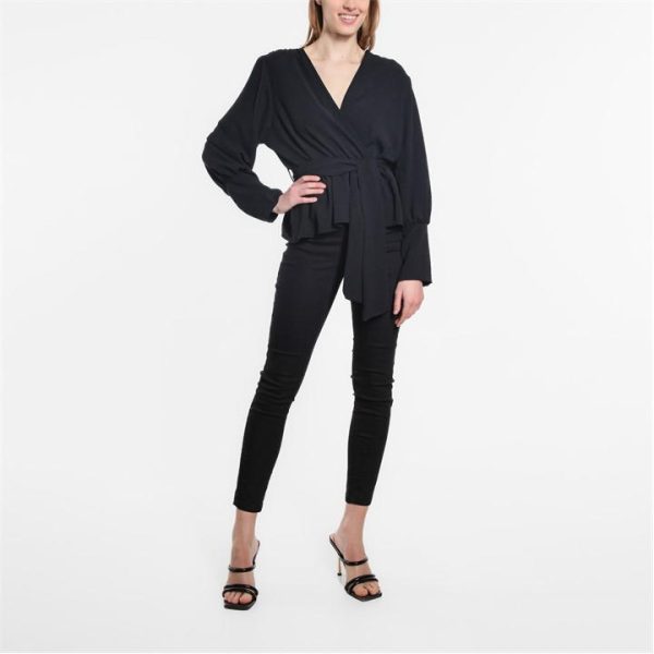 Be You Peplum Wrap Top Womens - Black