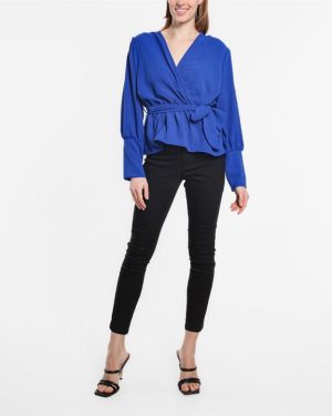 Be You Peplum Wrap Top Womens - Blue