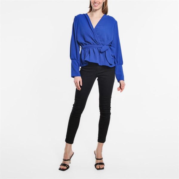 Be You Peplum Wrap Top Womens - Blue