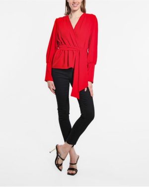Be You Peplum Wrap Top Womens - Red