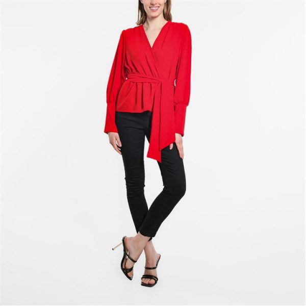 Be You Peplum Wrap Top Womens - Red