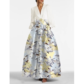 Beach Wedding A-Line Evening Gown Elegant Dress Formal Wedding Guest Floor Length Long Sleeve V Neck Belt / Sash Satin with Slit Wedding Guest Dress 2025