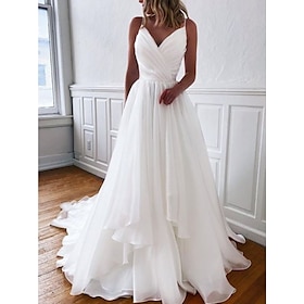 Beach Wedding Casual Simple Wedding Dresses Wedding Dresses Sheath Camisole Sleeveless Court Train Chiffon Bridal Gowns With Pleats 2025