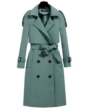 (Bean Green, 3XL) Women's Classic Trench Coat Mid-length Fashion Wind-proof Coat For Autumn Spring Daily Wear