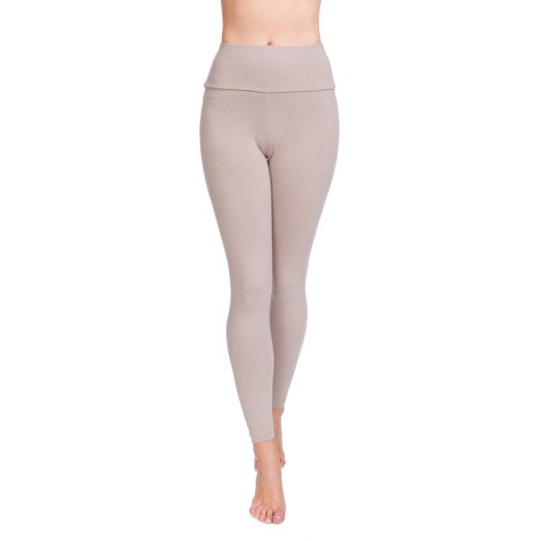 (Beige, 10) FUTURO FASHION Women's Cotton Rich Full Length High Waisted Leggings Tummy Control Yoga Fitness Ladies Solid Slimming Stretchy Pants Plus