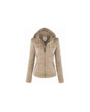 (Beige, 4XL) Gothic Faux Leather Jacket Women Hoodies Winter Autumn Motorcycle Jacket Black Outerwear Faux Leather Pu Basic Jacket Coat