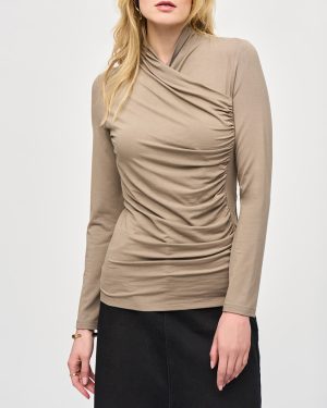 Beige Gathered Wrap Neck Top