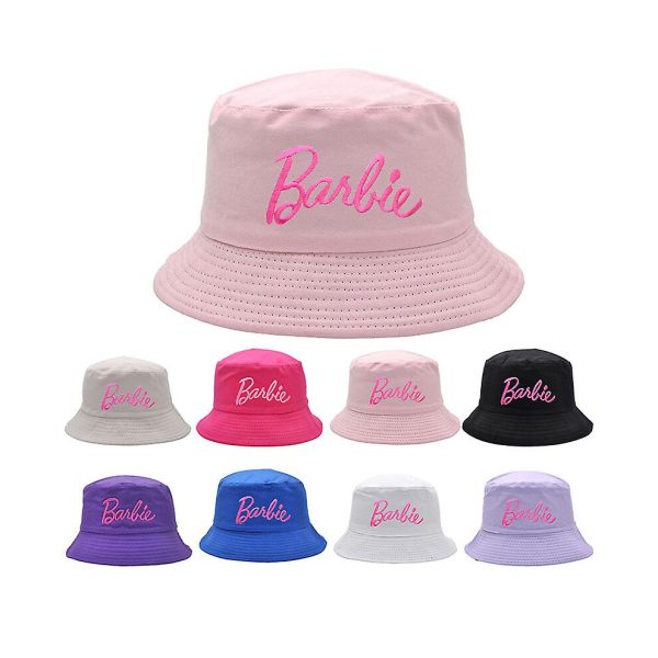 (Beige) Ladies Barbie Pink Bucket Hat For Women Barbie Pink Cap Fisherman Fishing Bucket Hat Embroidered Cap Hat 8colors 100% Cotton