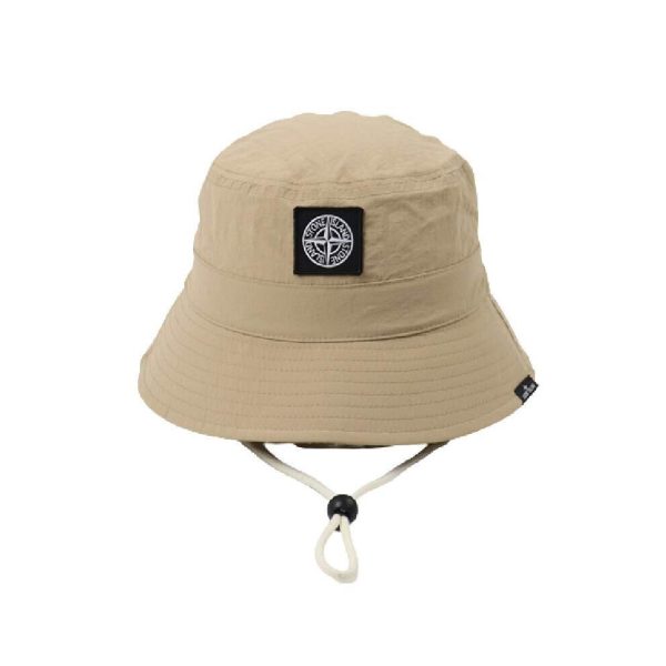 (Beige) Stoneisland Bucket Hat Wind Fast Dry Adjustable Drawcord Summer Outdoor Sunshade