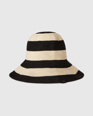 Benetton, Black And White Striped Hat, size S, Black, Women