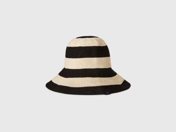 Benetton, Black And White Striped Hat, size S, Black, Women