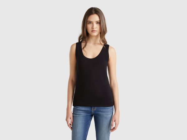 Benetton, Black Tank Top In Pure Cotton, size XXS, Black, Women