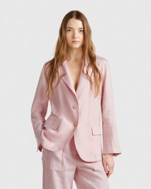 Benetton, Blazer In Pure Linen, size , Soft Pink, Women