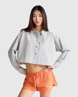 Benetton, Cropped Shirt In Pure Cotton, size XS-S, Gray, Women