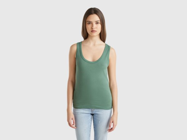 Benetton, Forest Green Tank Top In Pure Cotton, size XXS, Green, Women