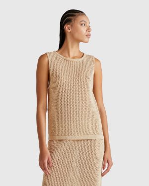 Benetton, Knit Tricot Top, size XS, Beige, Women
