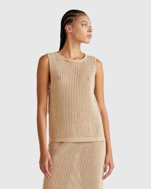 Benetton, Knit Tricot Top, size XS, Beige, Women