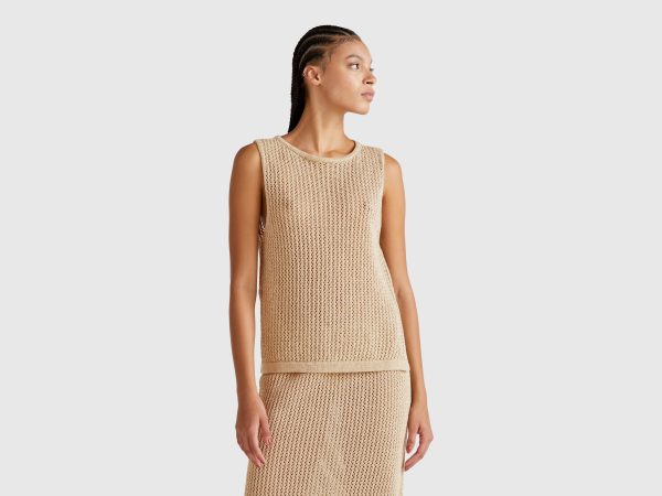 Benetton, Knit Tricot Top, size XS, Beige, Women