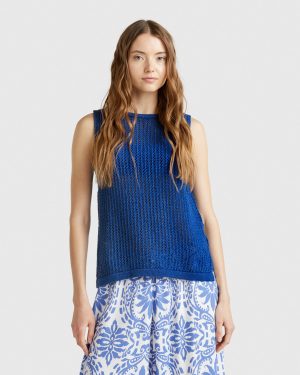 Benetton, Knit Tricot Top, size XS, Blue, Women