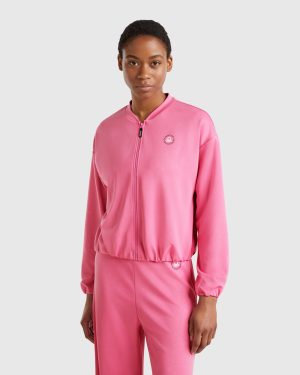 Benetton, Modal Zip-up Sweatshirt, size XS, Pink, Women