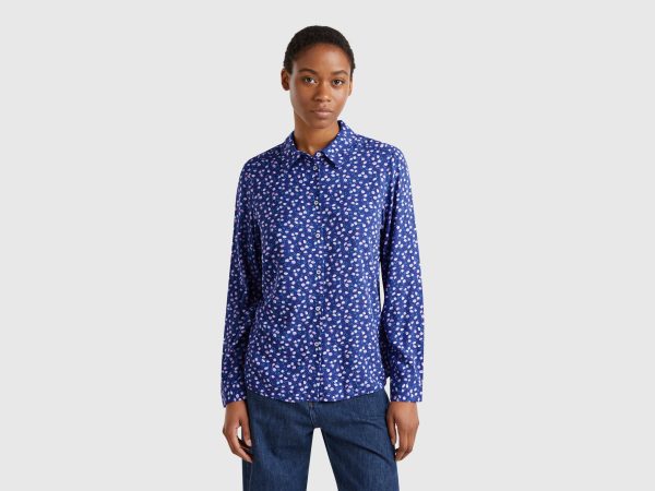 Benetton, Patterned Shirt In Viscose, size XXS, Blue, Women
