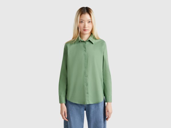 Benetton, Regular Fit Shirt In Light Cotton, size XS, Green, Women