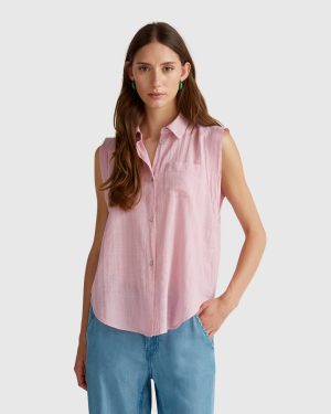 Benetton, Sleeveless Shirt With Knot, size XL, Pastel Pink, Women