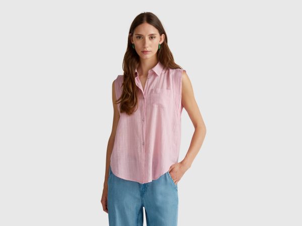 Benetton, Sleeveless Shirt With Knot, size XL, Pastel Pink, Women