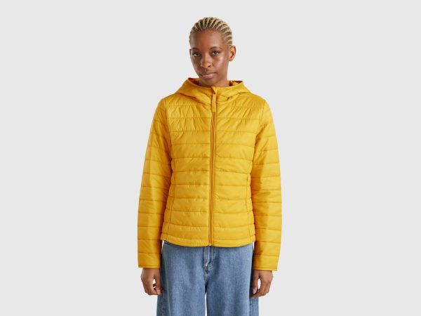 Benetton, Sleeveless Slim Fit Jacket With Padding, size XXS, Mustard, Women