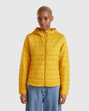 Benetton, Sleeveless Slim Fit Jacket With Padding, size XXS, Mustard, Women