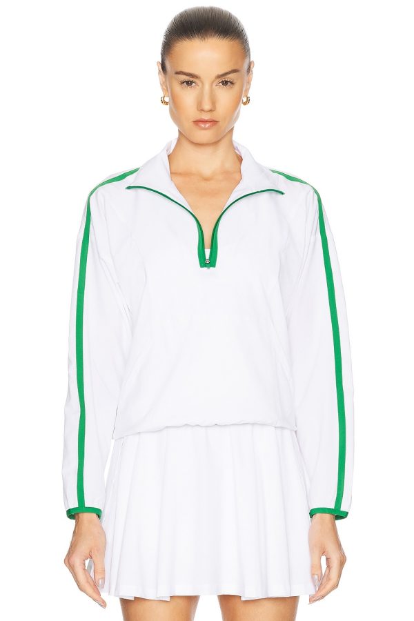 Beyond Yoga Contrast Half Zip Pullover Jacket in True White & Home Court Green - White. Size M (also in S, XS).